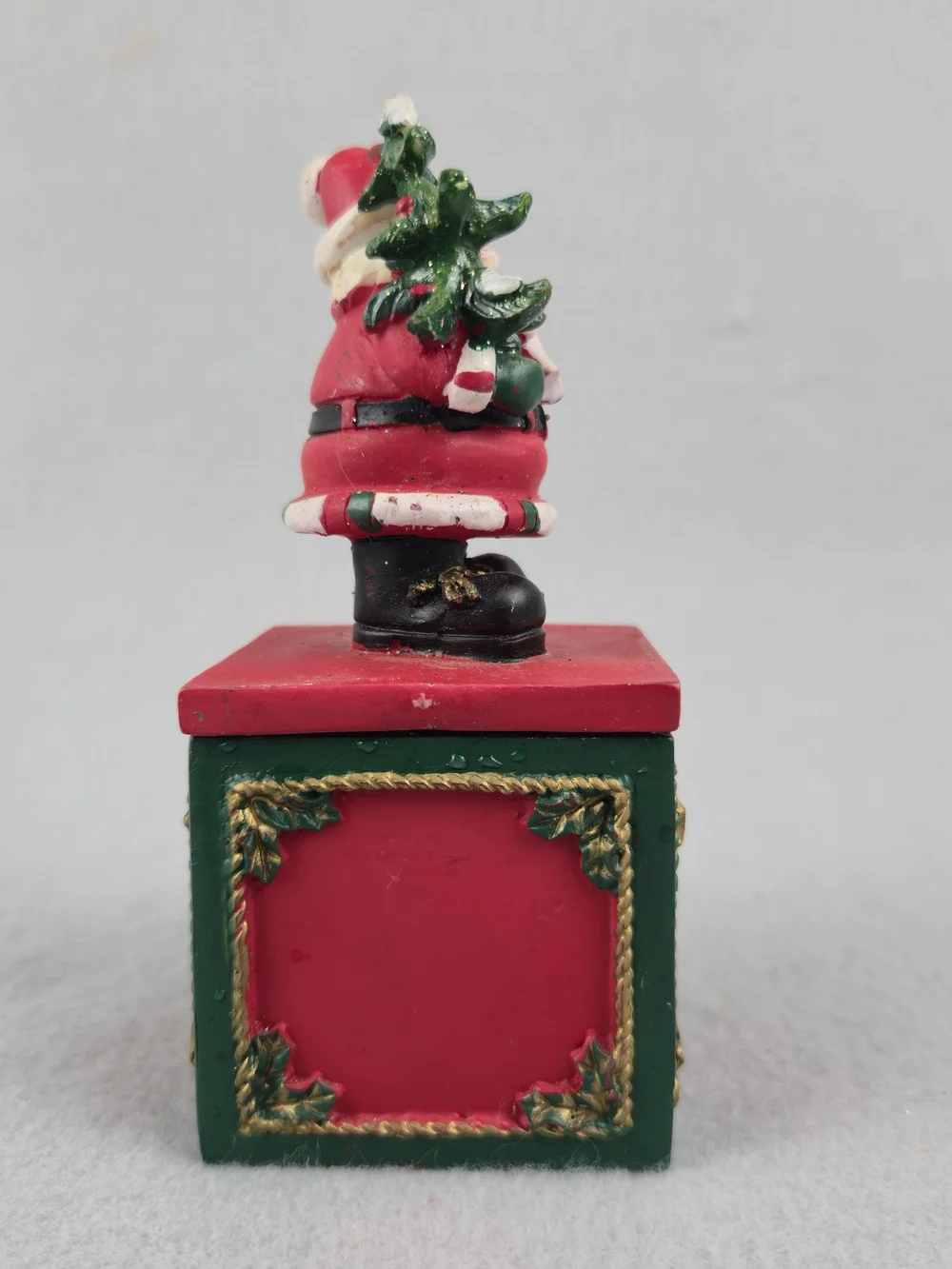 Vintage Hand Painted Santa Claus Resin Christmas Trinket Box Happy Holidays